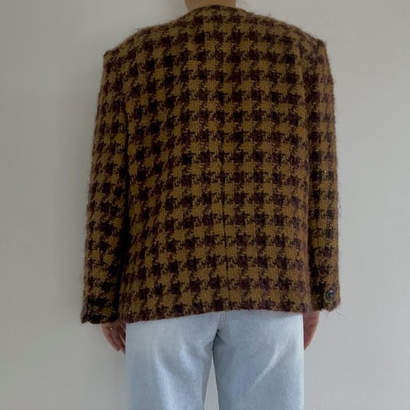 Vintage Plum & Ochre Wool Houndstooth Coat - Picture 6 of 7
